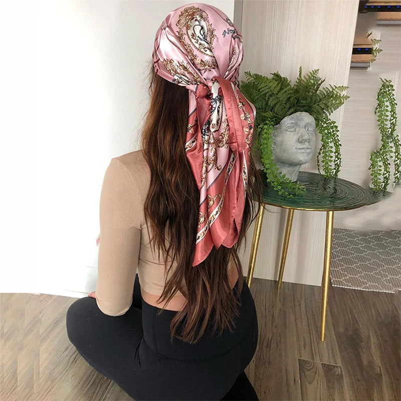 90*90cm Square Silk Scarves Shawls Fashion Print Kerchief Femme Head Scarf