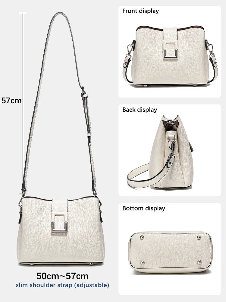 Genuine Leather Commuter Large Bucket Tote Handbag