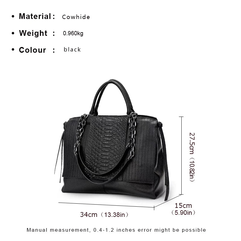 Large Capacity Cowhide Briefcase Crocodile Pattern