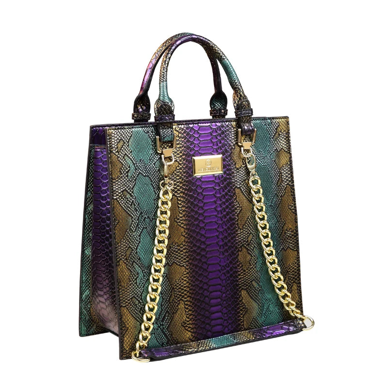Cowhide Leather Women Handbag Fashion Serpentine Tote Bag