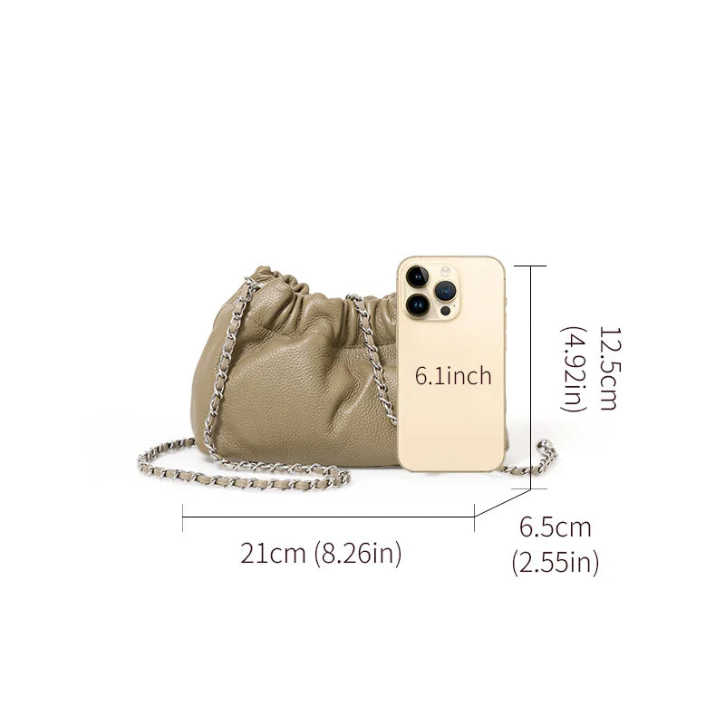 Lightweight Litchi Texture Genuine Cow Leather Cloud Bag