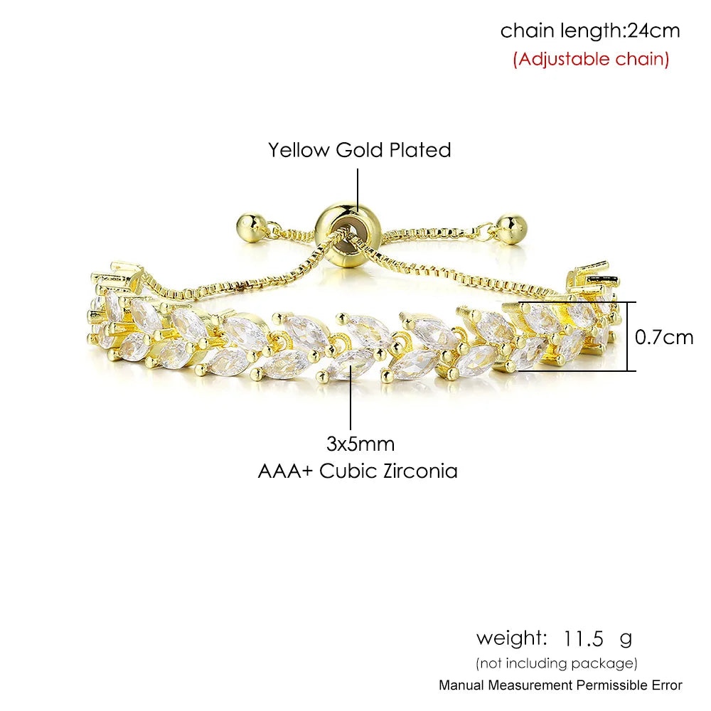 Cubic Zirconia Leaves Bracelet Bangle Adjustable Luxury