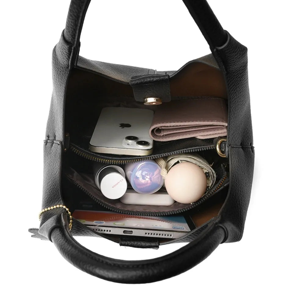Genuine Brand Soft Pu Leather Women Bucket Bag High Quality Tote Handbag