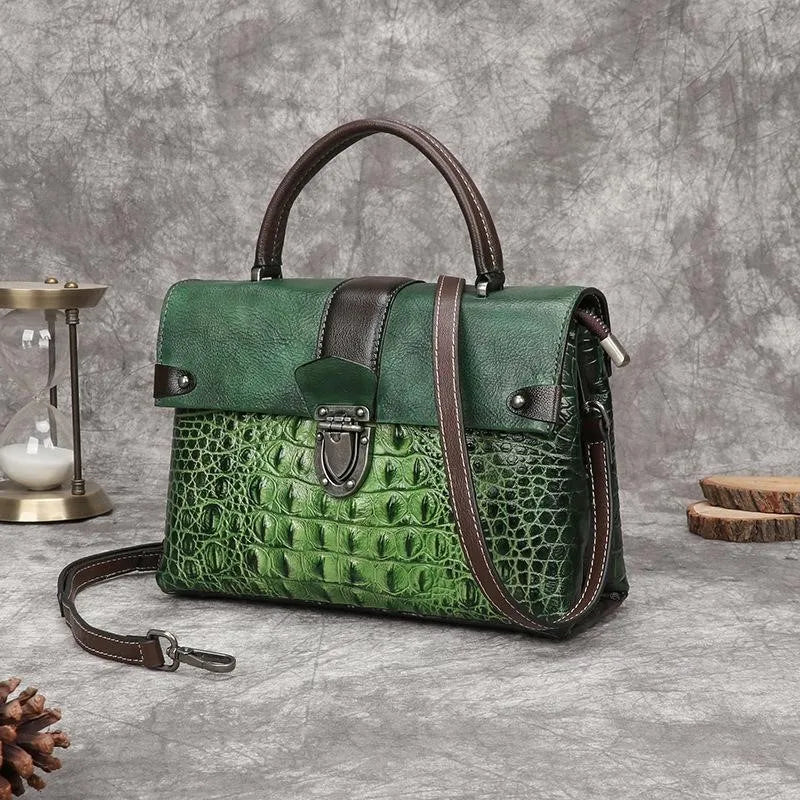 Retro Alligator Pattern Luxury Handbag Genuine Leather Bag