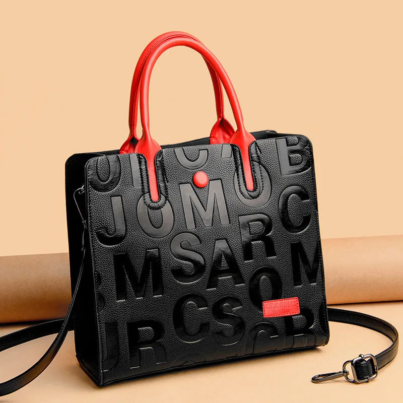 Vintage Letter Embossed Leather Tote Bag Designer Handbag for Women Luxury Bag