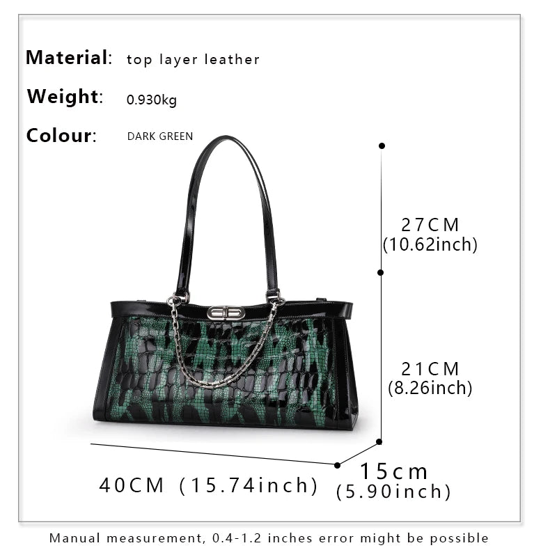 Luxury Cowhide Bag Trendy Crocodile Pattern Large Capacity