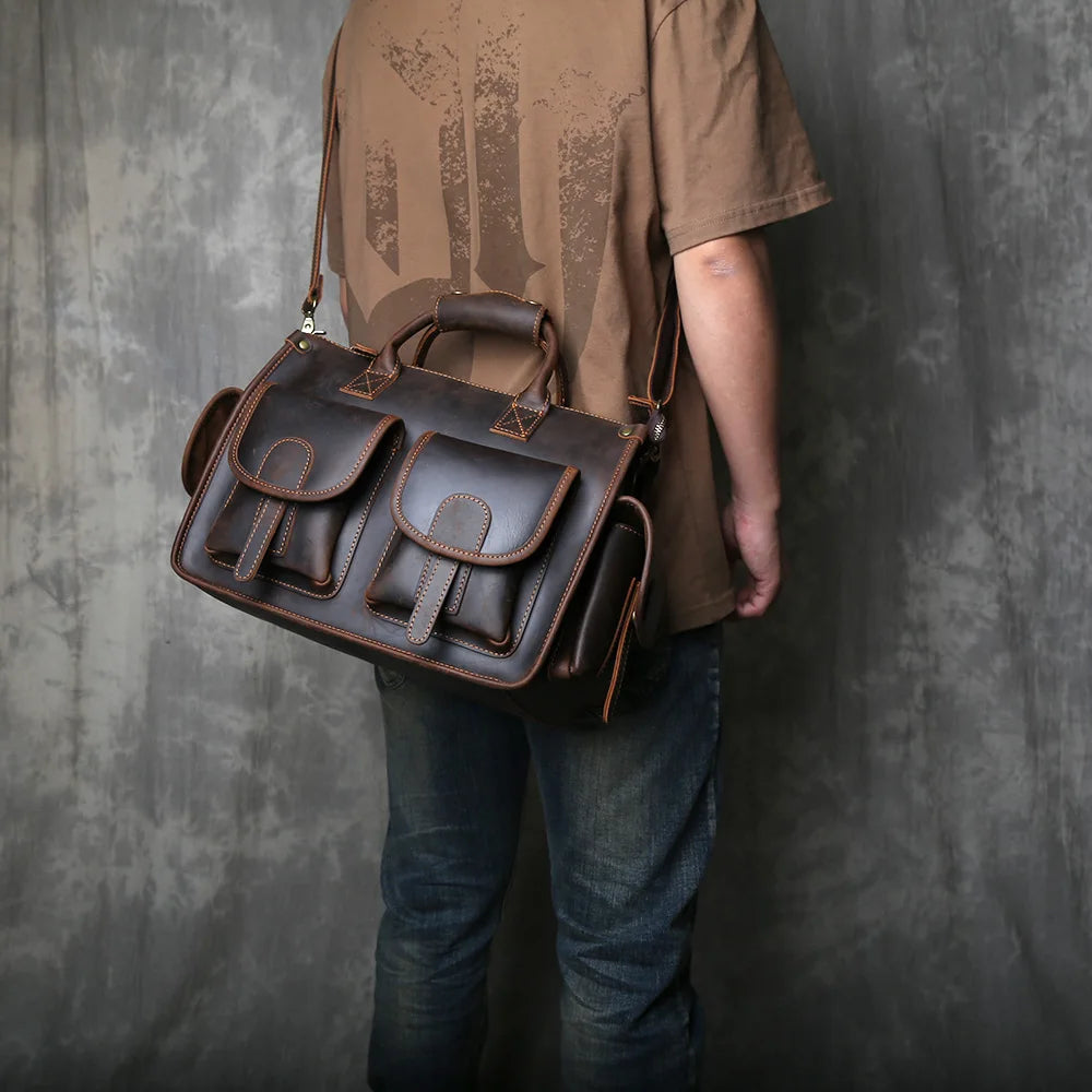 Retro Men's Handbag Genuine Leather Large Capacity Briefcase