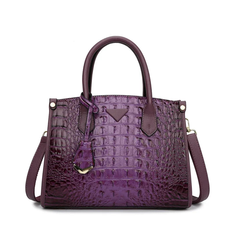 Large Top-Handle Bag Vintage Crocodile Design Shoulder Bag