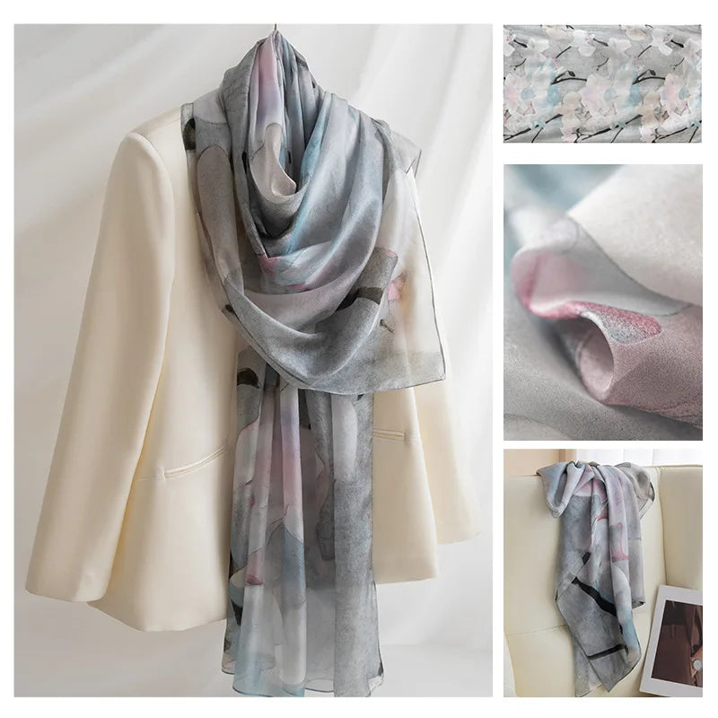 Luxury 100% Mulberry Silk Scarf Thin Breathable Shawl