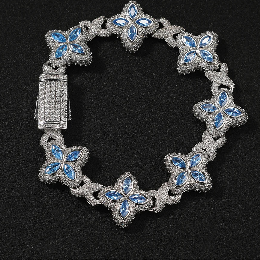 Iced Baguette CZ Floral Infinity Bracelet Jewelry