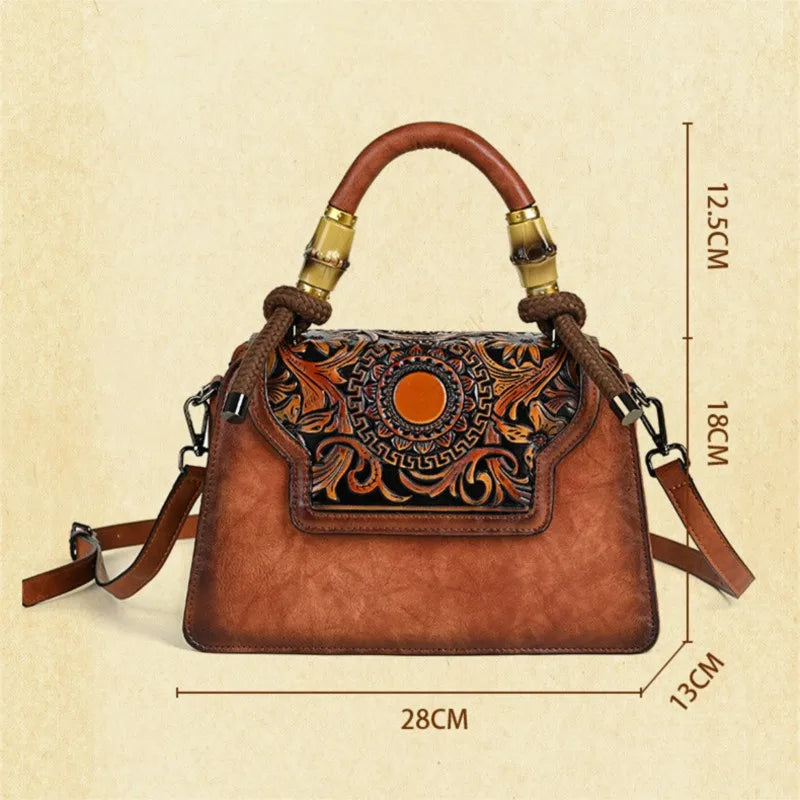 Vintage Handmade Embossed Women's Leather Luxury Handbag