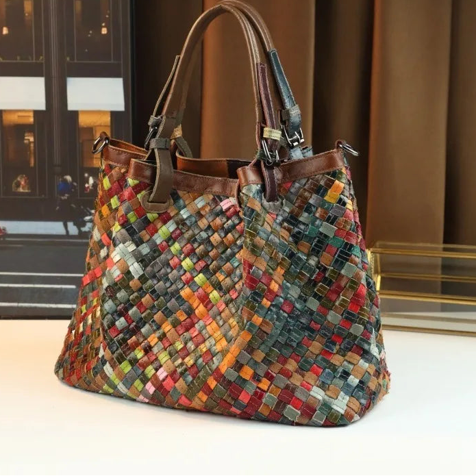 Women's Handbag Made of Genuine Leather Hand Woven Shoulder Crossbody Bag