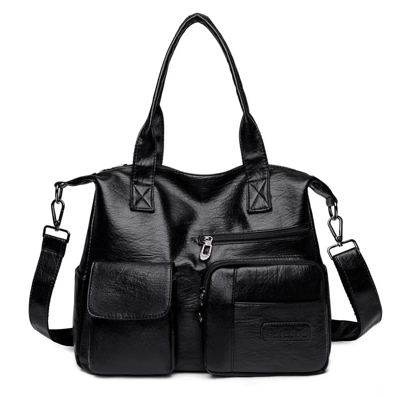 Vintage Style Shoulder Bag for Women PU Leather Luxury Big Casual Tote Handbag