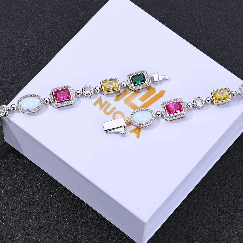 18k Gold Plated Multi Color Bracelet Geometric Cut Cubic Zirconia Bracelet