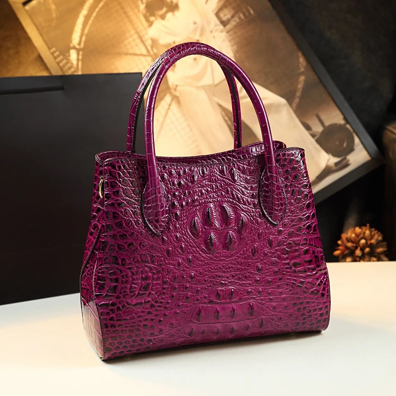 Women's Tote Bag Crocodile Pattern Genuine Leather Handbag