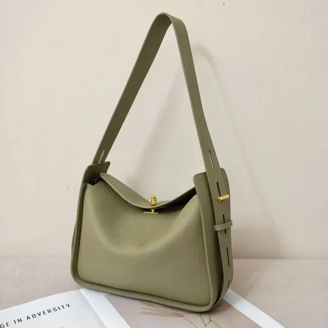 Genuine Leather Hobo Crossbody Flap Shoulder Bag Wide Strap