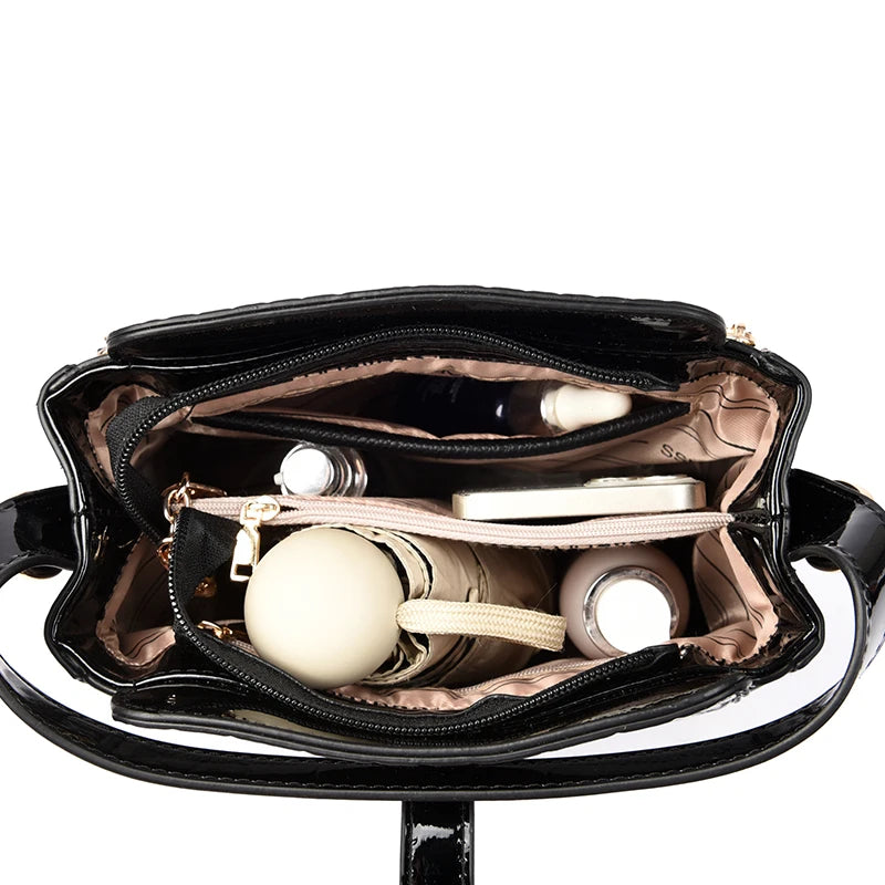 Fashion Handbag High Quality Crocodile Pattern Patent Leather