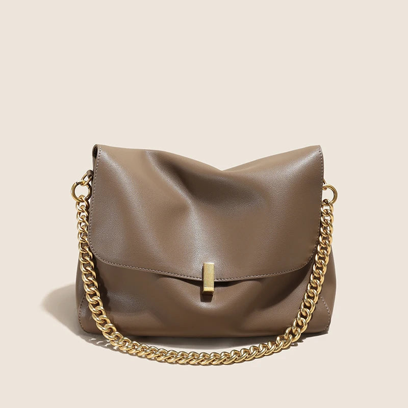Cow Leather Genuine Flap Shoulder Chain Bag Luxury Solid Genuine Leather Handbag