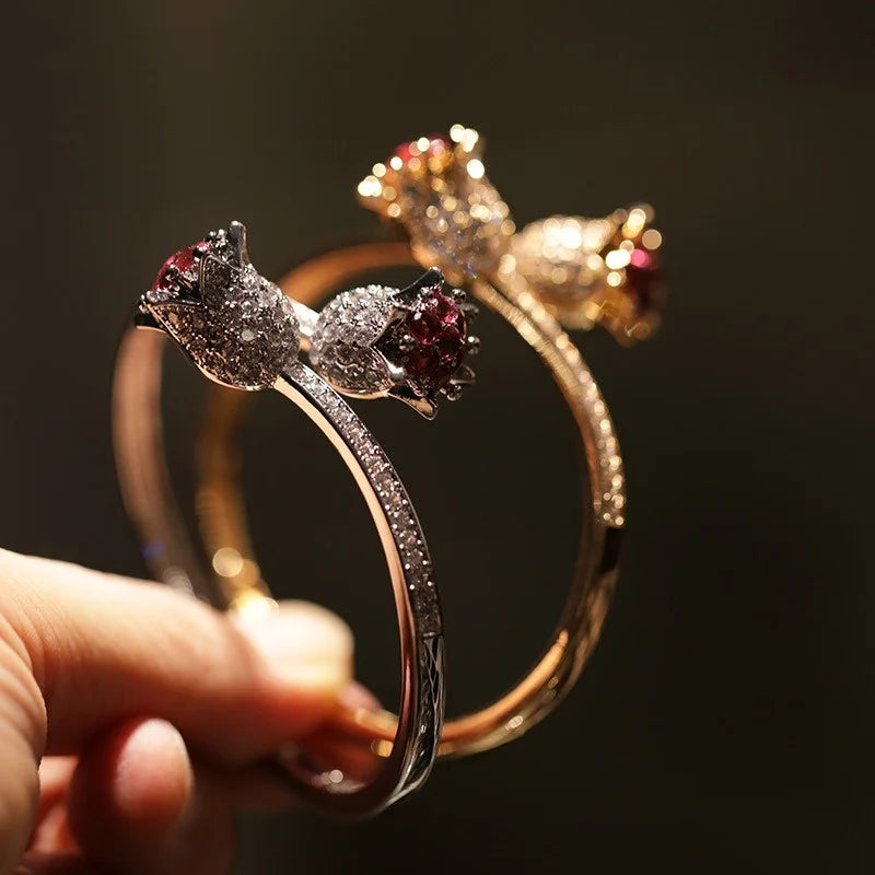 Luxury Zircon Open Rose Bracelets With Sparkling Crystals Chic Bangle Hand Jewelry