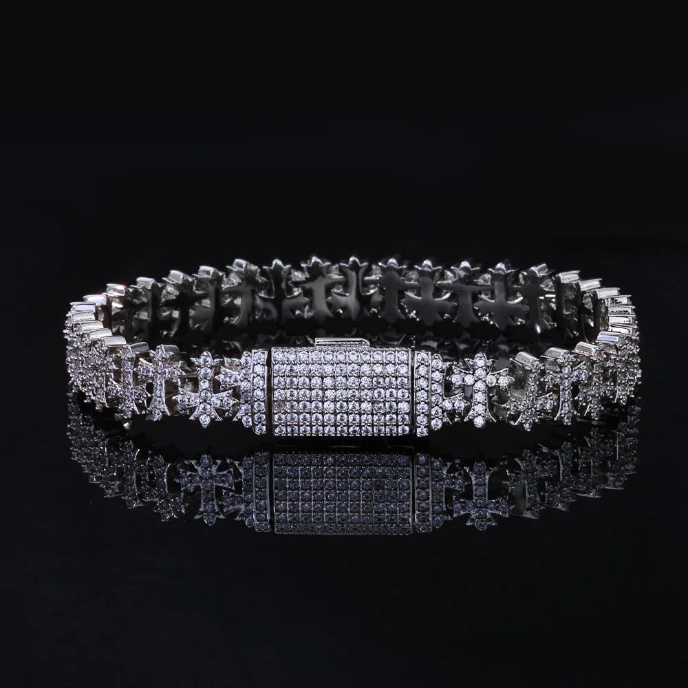 Luxury 8MM Cross Bracelet Iced CZ Diamond Brass Hand Set Zircon Fashionable Jewelry