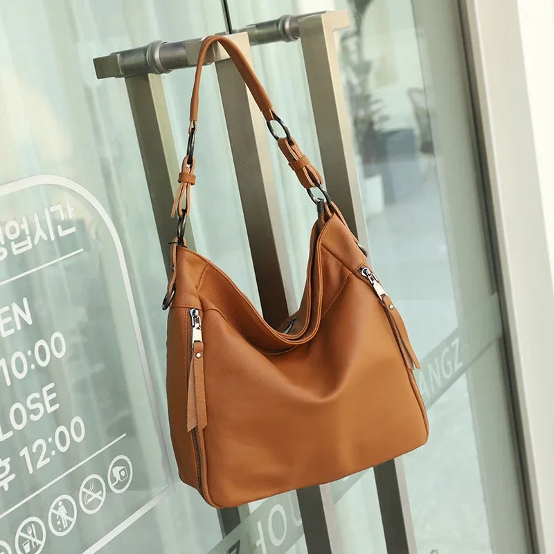 High Quality Women's Real Cow Leather Luxury Handbag Large Capacity Shoulder Bag