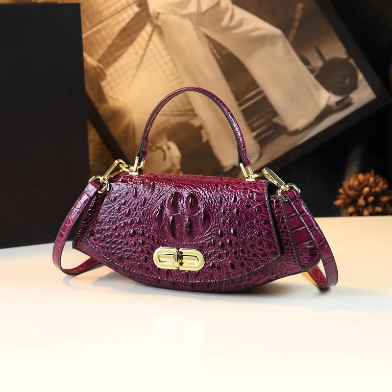 Crocodile Pattern Women's Handbags Genuine Leather Small Shoulder Saddle Bag