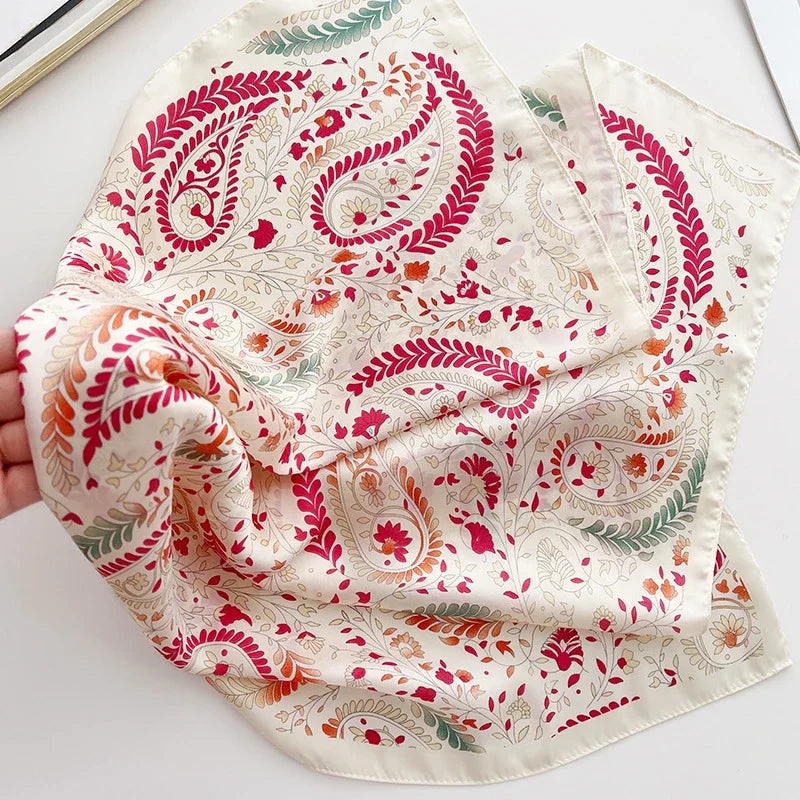 Square Scarf Women Luxury Floral Print Soft Satin Kerchief Hairband Neckerchief