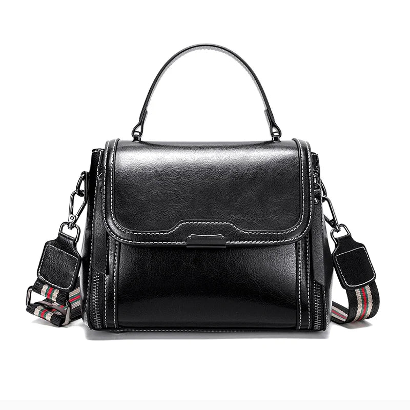 Women's Luxury Design Oil Wax Cowhide Leather Handbag