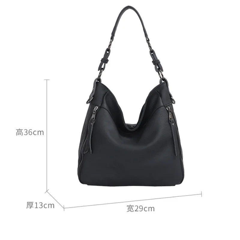 High Quality Women's Real Cow Leather Luxury Handbag Large Capacity Shoulder Bag