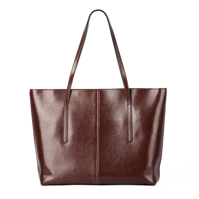 Cowhide Genuine Leather Large Tote Bags Luxury Design Commuter Shoulder Bag