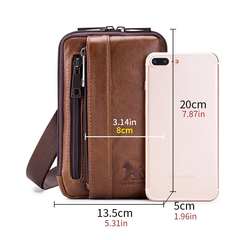 Genuine leather men's waist bag multifunctional phone bag