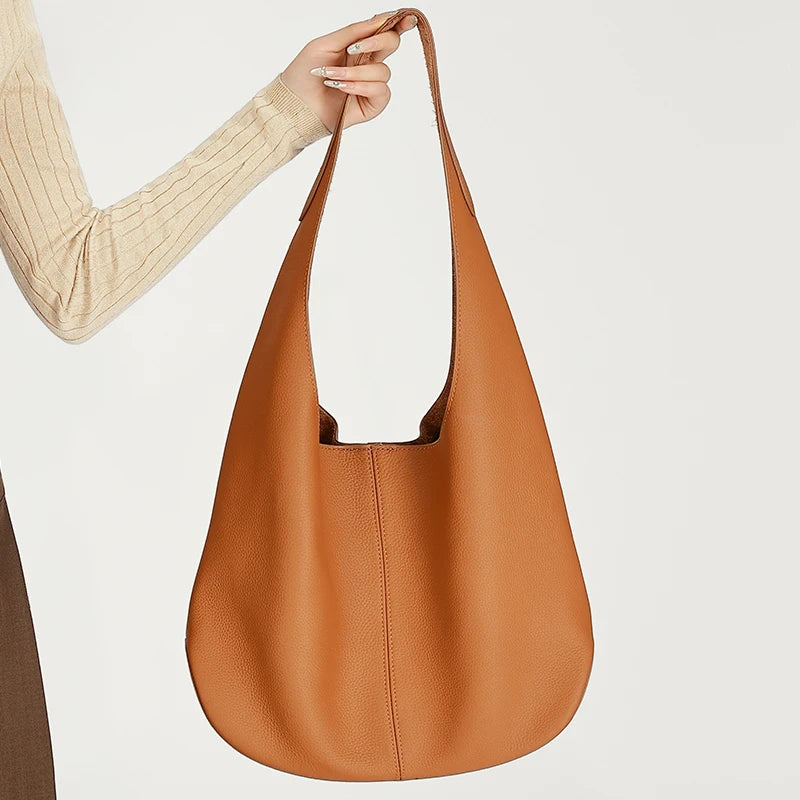 Genuine Cowhide Leather Slouchy Hobo Shoulder Tote Bag