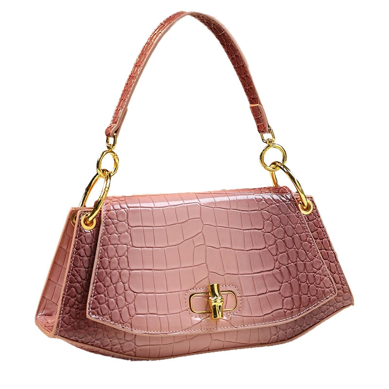 Stone Print Design Light Luxury Leather Shoulder Handbag