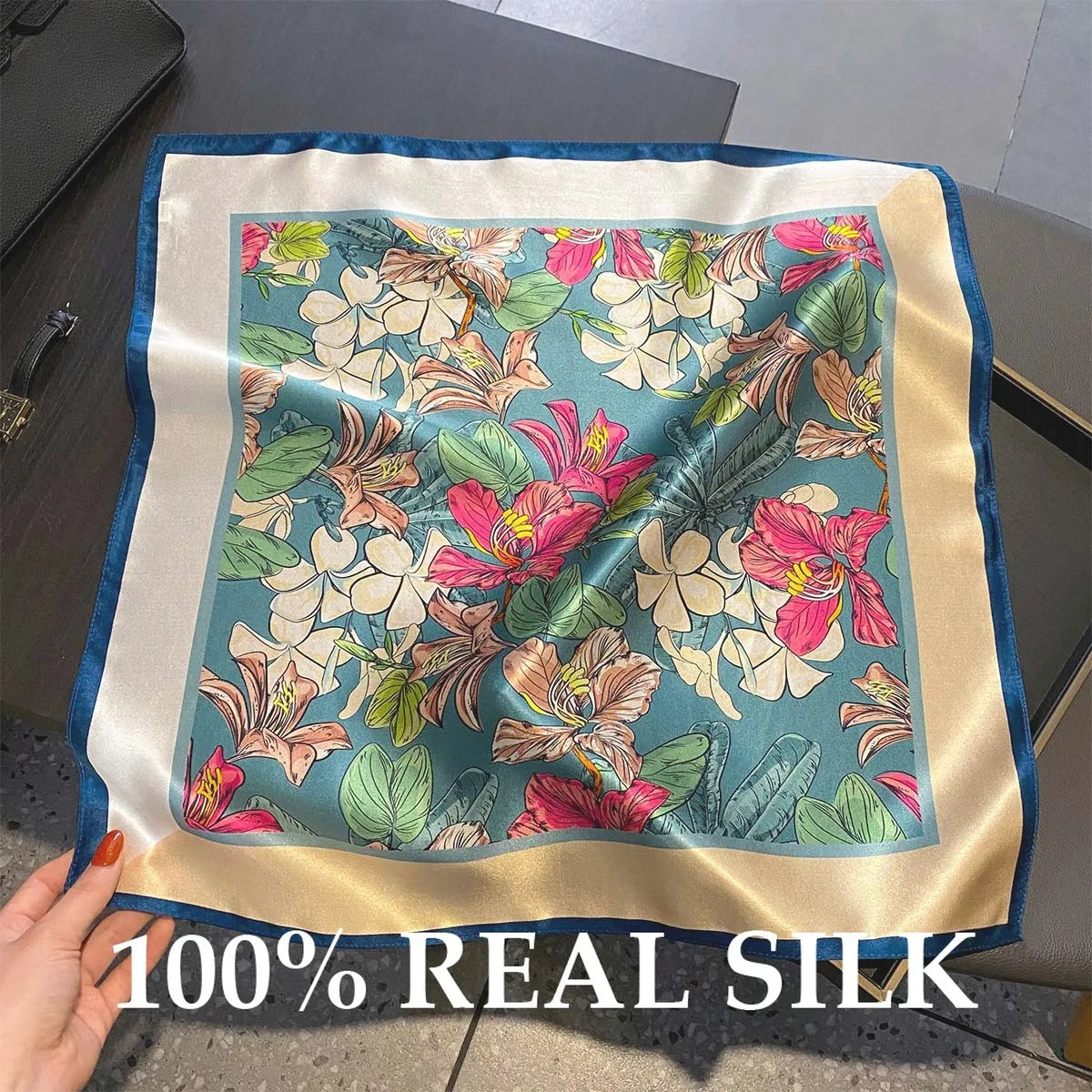 100% Real Silk Scarf Print Bandana 53cm Square Scarves