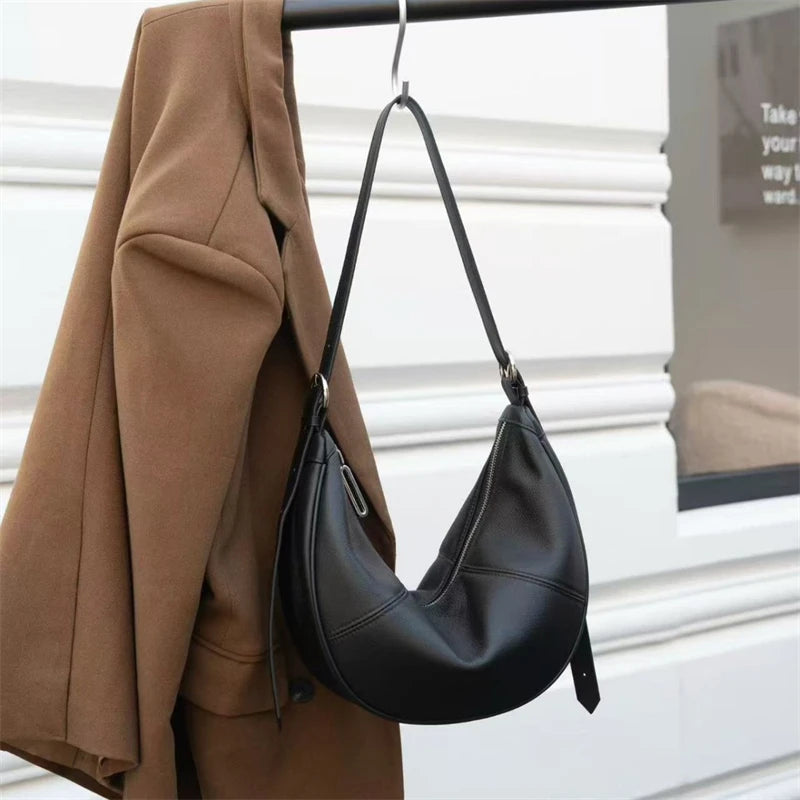 Slouchy Genuine Leather Hobo Bags Soft Crescent Bag