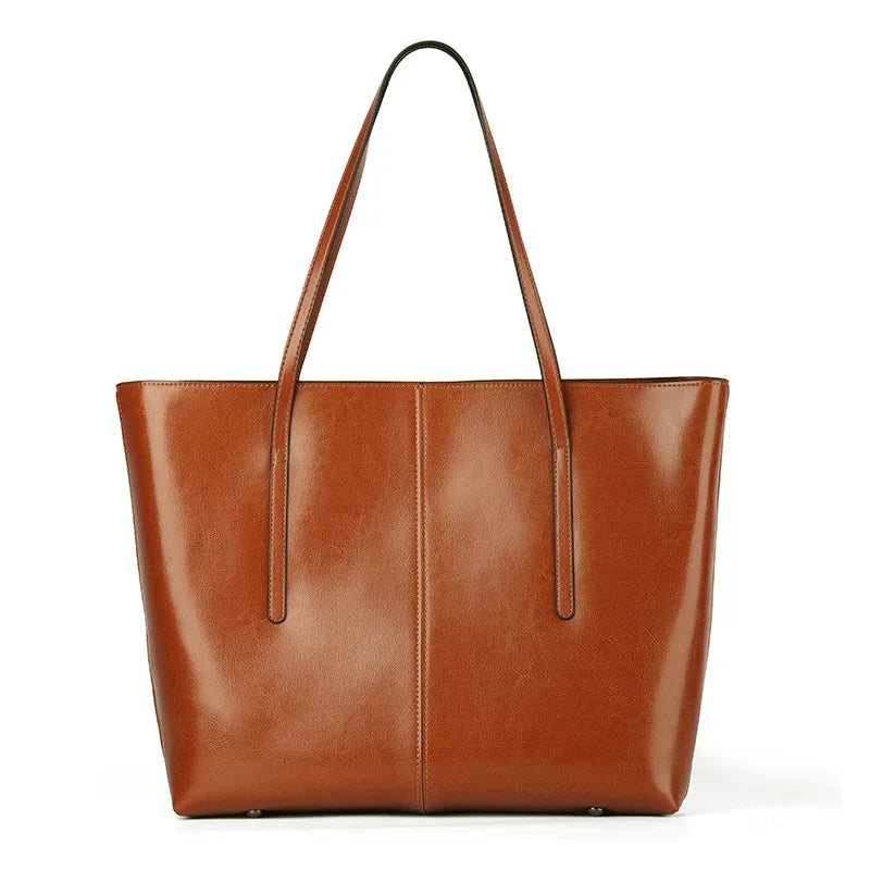 Cowhide Genuine Leather Large Tote Bags Luxury Design Commuter Shoulder Bag