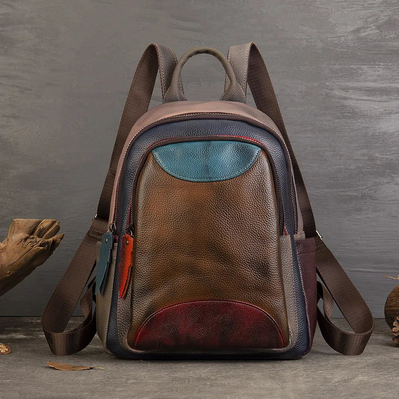 Vintage Genuine Leather Backpack Patchwork Shoulder Bag