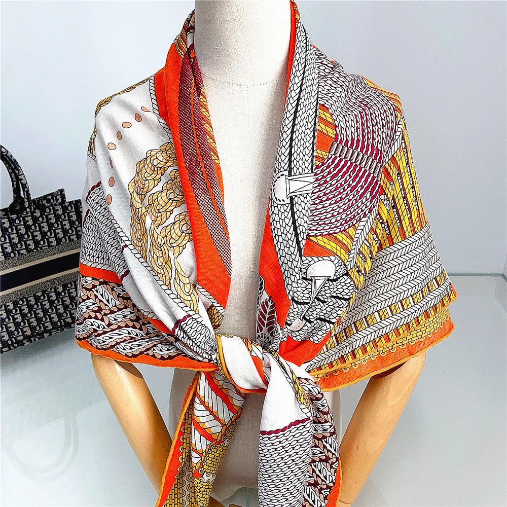 Elegant Faux Silk Wool Scarf 130x130cm Smooth Soft Large Gift Ladies Warm Wrap