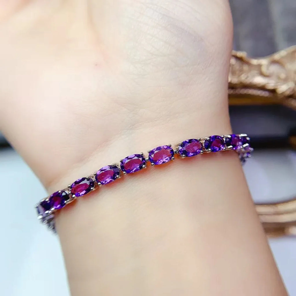 Silver Natural Amethyst Bracelet Female 925 Silver Certification Luxury Jewelry