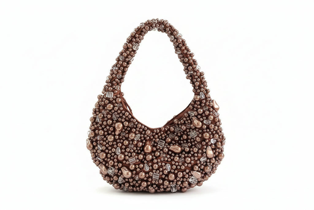 Half Moon Pearl Bag Woven Bead Bag Tassel Bucket Bag