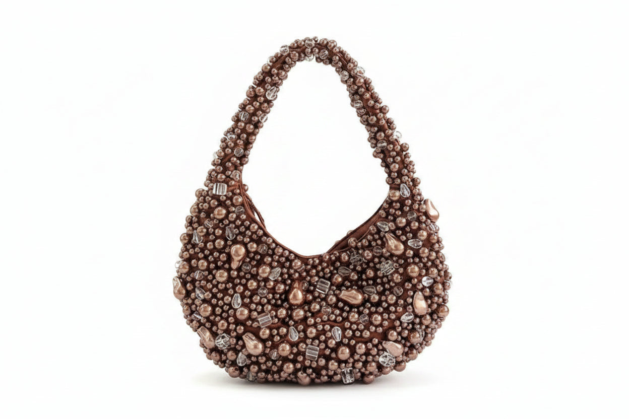 Half Moon Pearl Bag Woven Bead Bag Tassel Bucket Bag