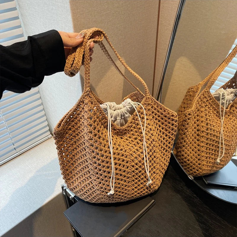 Chic Simple Large Capacity Shoulder Bags for Women Casual Straw Woven Tote Bag