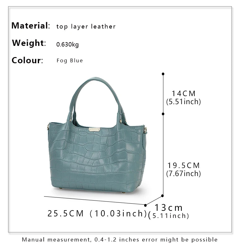 High-quality cowhide handbag crocodile pattern with large capacity