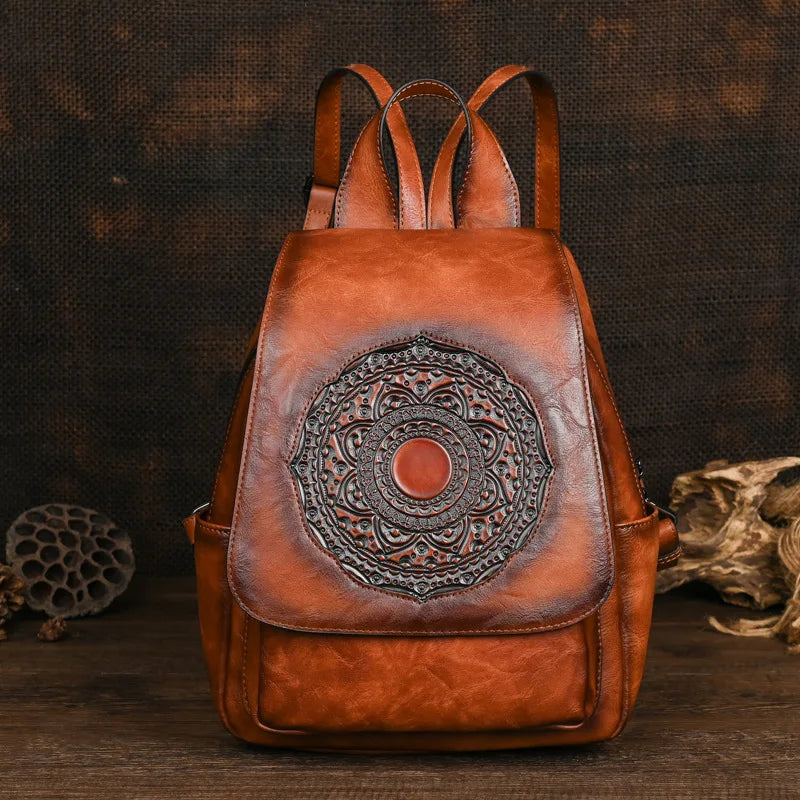 Vintage Tang Grass Embossed Leisure Travel Luxury Backpack