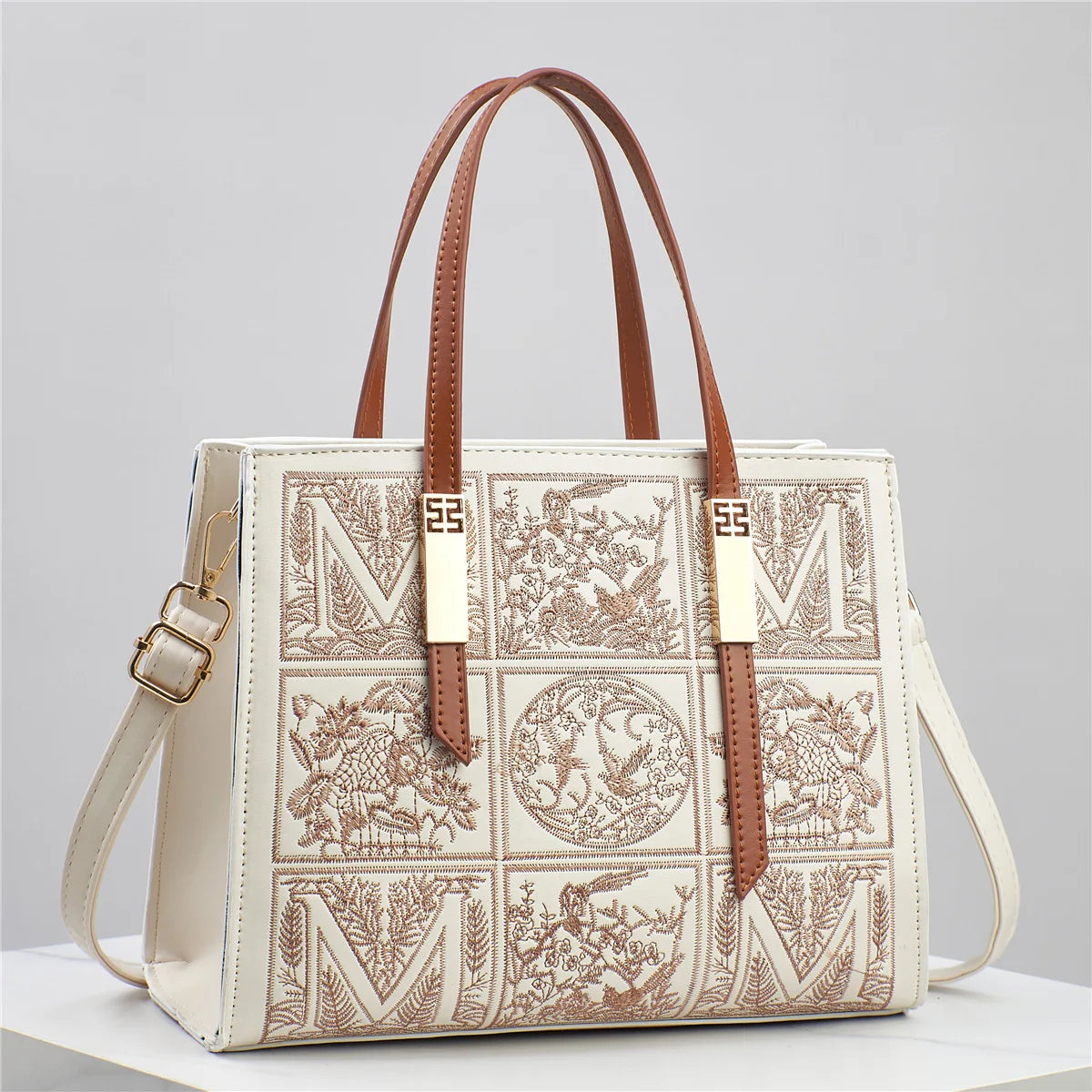 Embroidered Fashionable Handbag Square Single Shoulder PU Leather Crossbody Bag