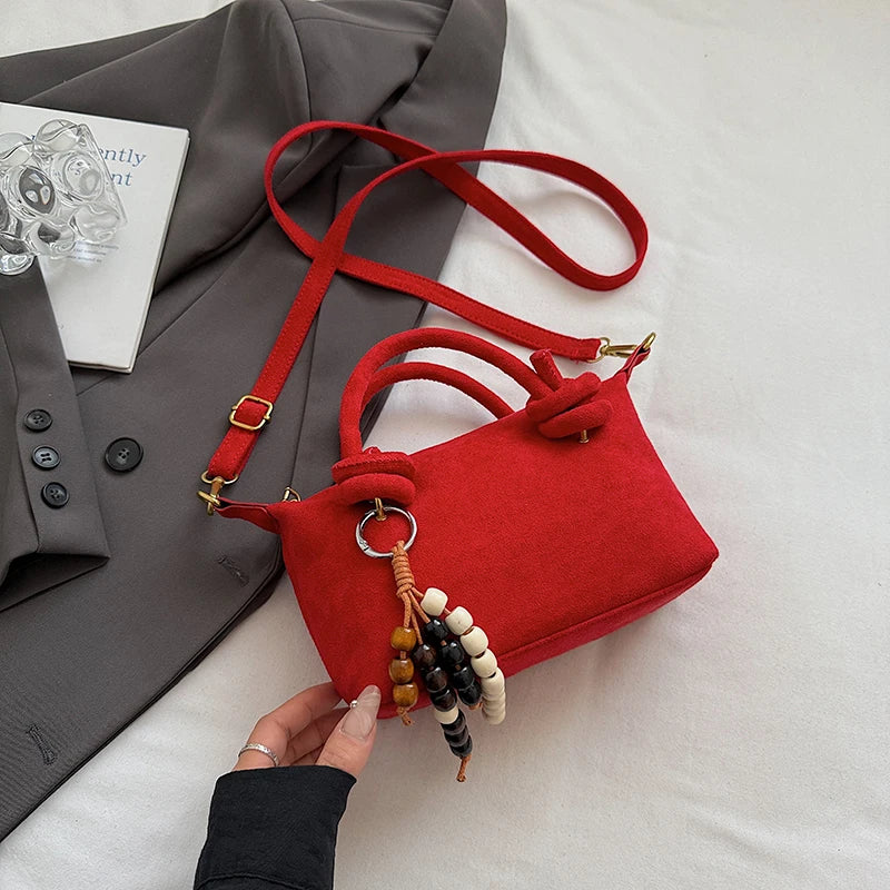 Women Small Suede Crossbody Retro Short Handle Bag