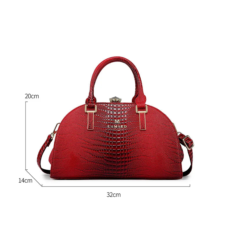 Women's Fashion Crocodile Pattern Shoulder Crossbody Bag Retro Shell Handbag