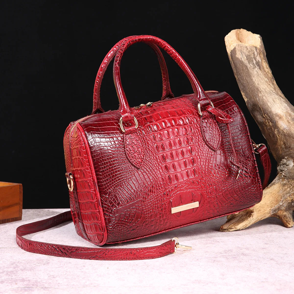 Top-Handle Crocodile Bag Crossbody Leather Tote Large Capacity