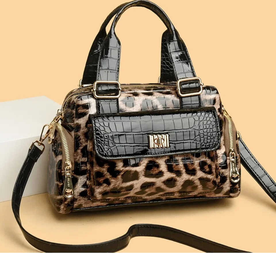 Fashionable Leopard Print Boston Bag Luxury Design Handbag