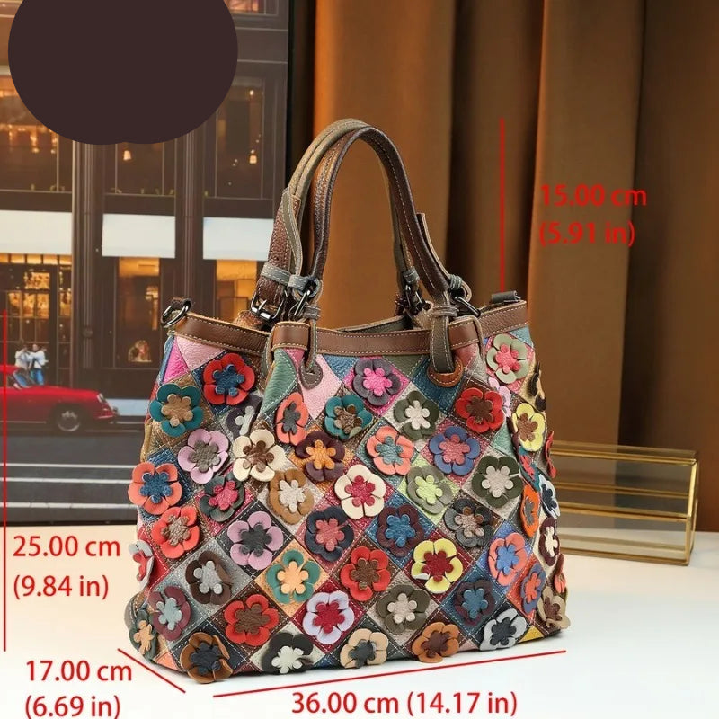 Women's Handbag Made of Genuine Leather Hand Woven Shoulder Crossbody Bag